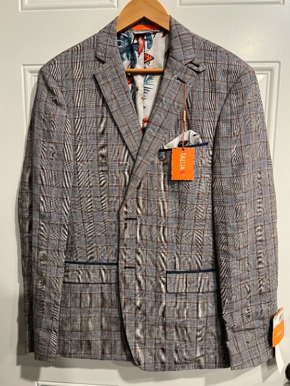 NWT Tallia Brown/Blue Plaid Linen Blazer Men's 38R